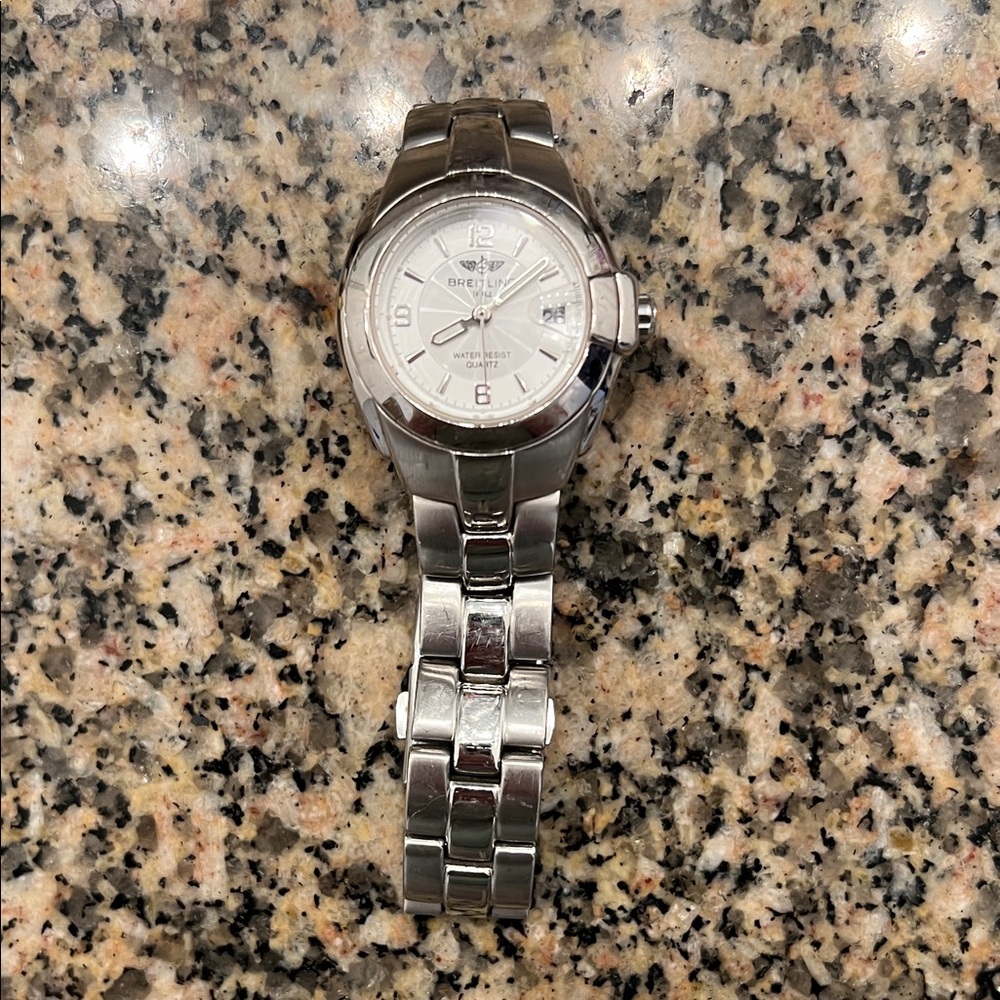 Breitling Silver Watch with White Dial
